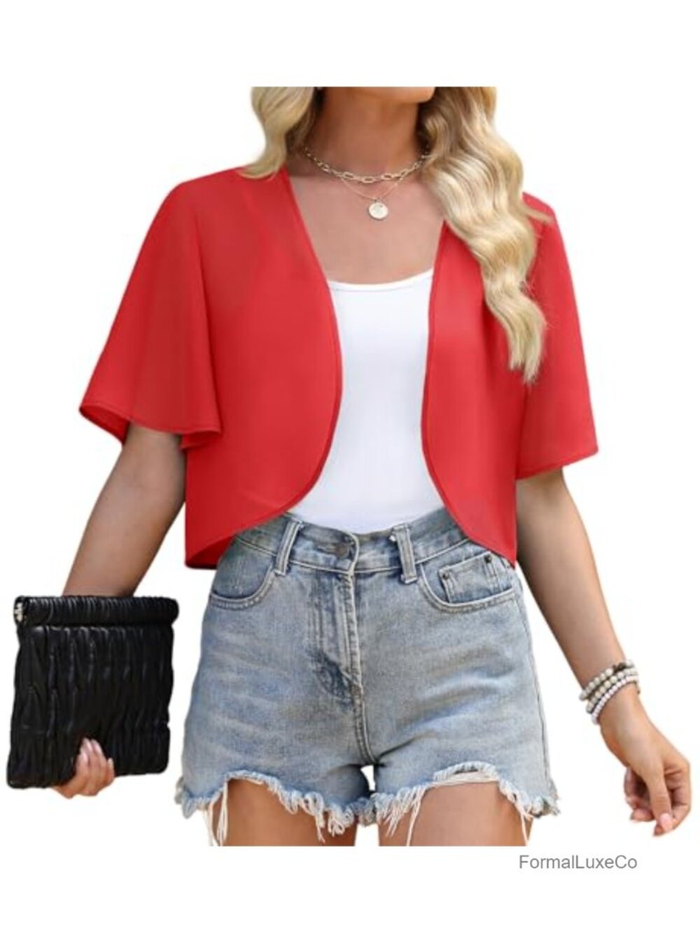 Women's Chiffon Shrug Cardigan Short Sleeve Open Front Shawl